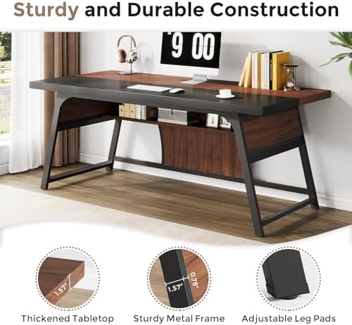 63" Modern Executive Desk with Storage Shelf & LED Light - Image 6