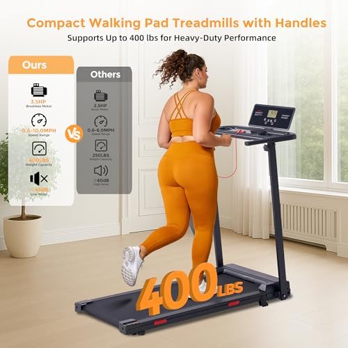 Small Treadmill for Home, Walking Pad Treadmill with Incline and Handle Bar, 3.0HP Electric Under Desk Treadmill for Small Space, 0.6-7.6MPH Portable Mini Exercise Treadmills, 350LBS Capacity - Image 3