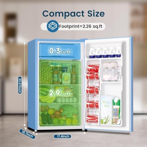BANGSON Mini Fridge with Freezer 3.2 Cu.Ft for Bedroom and Office Blue - Image 2