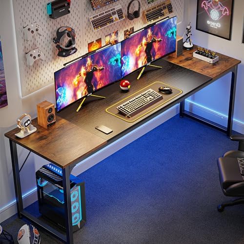 Huuger 78.7 Inch Office Computer Desk with Storage, Writing Work Desk for Home Office, Study, Gaming, Long Simple Desk, Large Legroom, Metal Frame, Rustic Brown and Black - Image 4