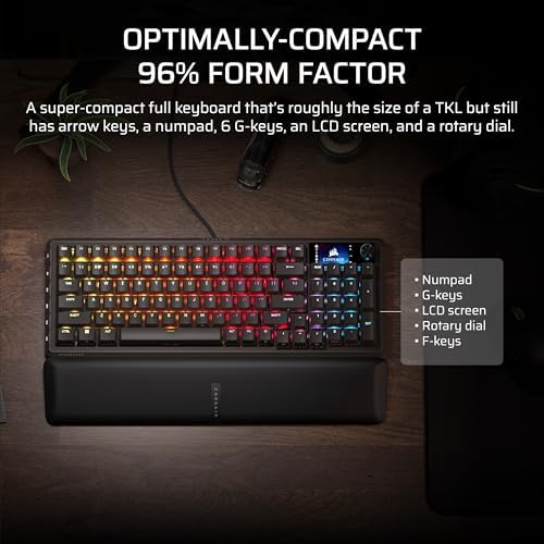 Corsair Vanguard 96 Wired Mechanical Gaming Keyboard – 96% Layout, MLX Plasma Linear Switches, 8000Hz Polling, LCD Display, Virtual Stream Deck, G-Keys, SOCD Flashtap, QWERTY US – Black - Image 4