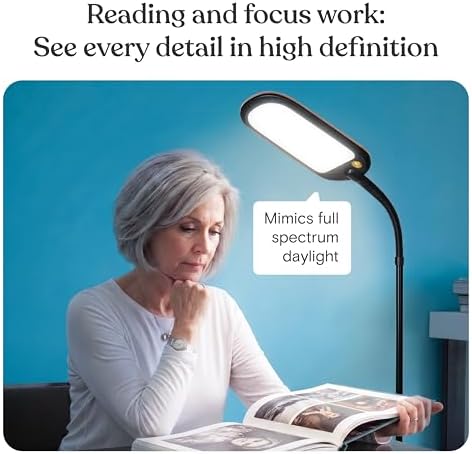Brightech Litespan Slim LED Floor Lamp - Modern Reading Light Over Chair for Living Rooms & Offices, Tall With Adjustable Gooseneck, Crafts Work Light, Dimmable Standing for Bedroom - Wood - Image 2