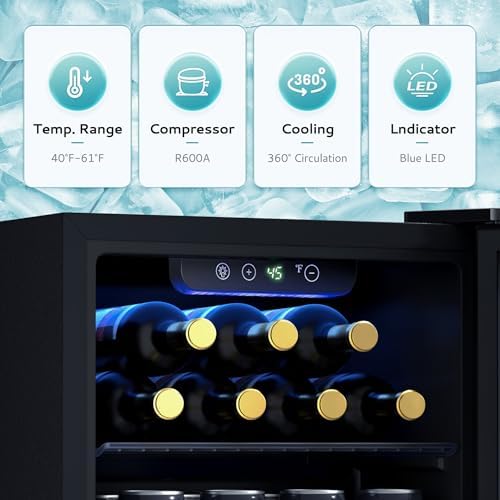 EUHOMY 12 Bottle 48 Can Mini Fridge, Beverage Refrigerator with Glass Door - Image 3