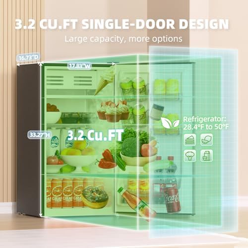 3.2 Cu. Ft. Mini Fridge with Freezer Small Refrigerator, for Bedroom, Single Door, Energy Saving, Low Noise,for Office (Grey) - Image 2
