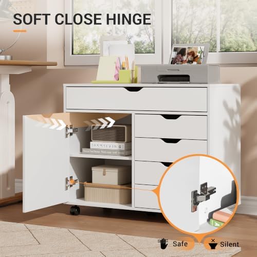 DEVAISE 5 Drawer Wood Storage Cabinet, Office Drawer Cabinet, White - Image 4