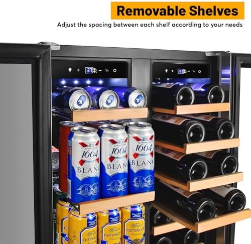 FoMup Wine and Beverage Refrigerator, 24 Inch Beverage Cooler Dual Zone with Glass Door, Under Counter Beverage Fridge with Upgraded 60 Cans 20 Bottles Large Capacity, Black - Image 3