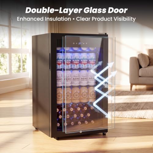 Beverage Cooler Refrigerator, 3.2 Cu. Ft. Mini Fridge with Glass Door Black - Image 6