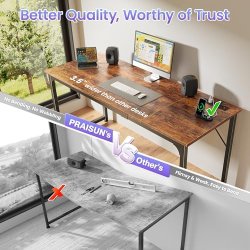 PRAISUN 63 X 24 Inch Computer Desk, Power Outlets, USB-C, Rustic Brown - Image 6