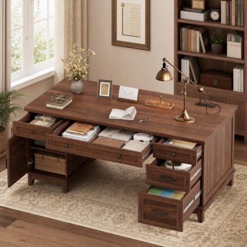 IDEALHOUSE 60" Farmhouse Wooden Home Office Executive Desk with Drawers by IDEALHOUSE