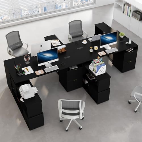 L-Shaped Desk with Drawers & Power Outlet, 180 Rotating Corner Computer Desk with Storage, 66 Inch Office Desk with 5-Drawer, Space-Saving Modern L-Shaped Workstation, Black - Image 2
