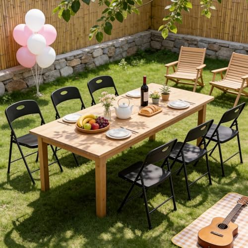 Folding Chairs 4 Pack, Outdoor Folding Chairs for Outside Indoor, Portable 350 lbs Capacity Heavy Duty Plastic Metal Foldable Chairs Commercial Seating for Picnic, Party, Patio, Black - Image 2
