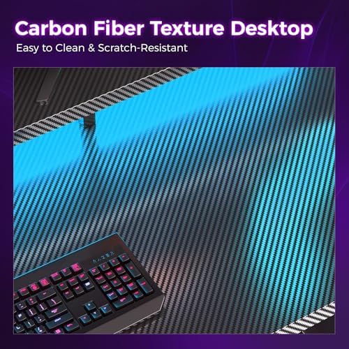 AODK 48 Inch Gaming Desk with LED Lights & CPU Stand, Carbon Fiber Black - Image 5