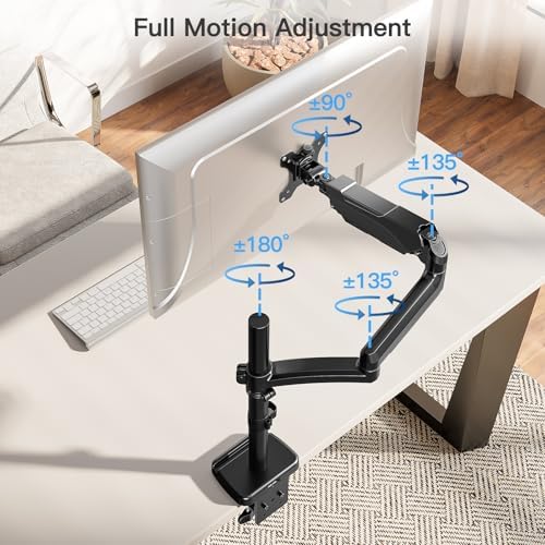 MOUNTUP 27 inch Extra Long Monitor Arm, Single Desk Mount for 22-32 inch, Tall Monitor Stand Holds 4.4-19.8lbs, Height Adjustable Monitors Stand for Desk with C-Clamp/Grommet Base, Black - Image 7