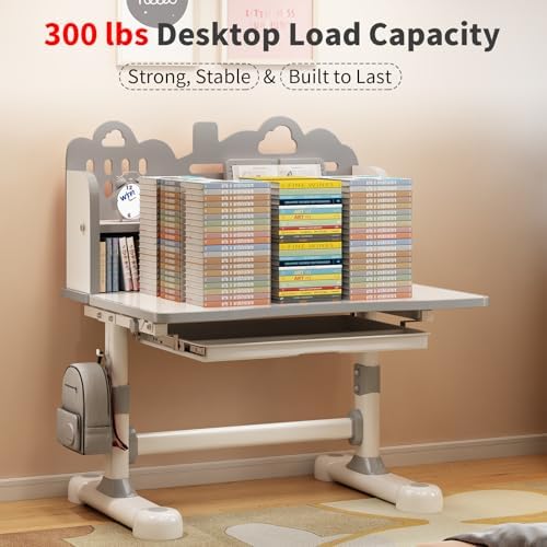 Kids Desk and Chair Set for Ages 3-12 - Tilting Study Desk (Grey) - Image 6
