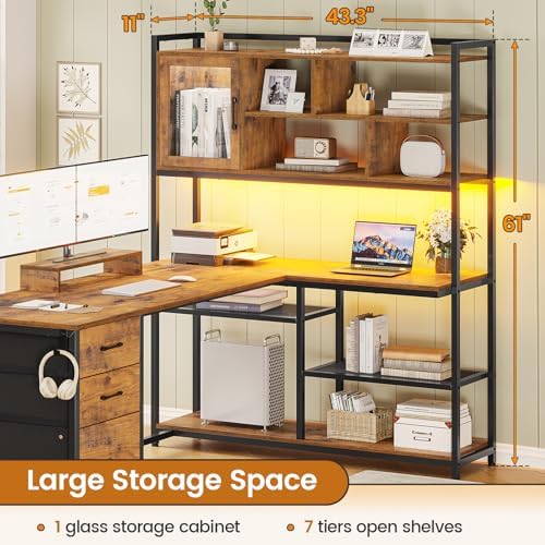 SEDETA 58'' L Shaped Computer Office Desk with 3 Drawers and Bookshelf - Image 2