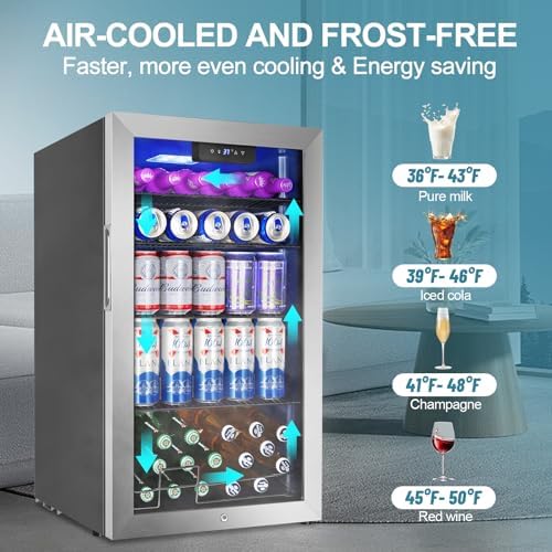 Beverage Refrigerator Mini Fridge 128can Stainless Glass Door Lock Home - Image 3
