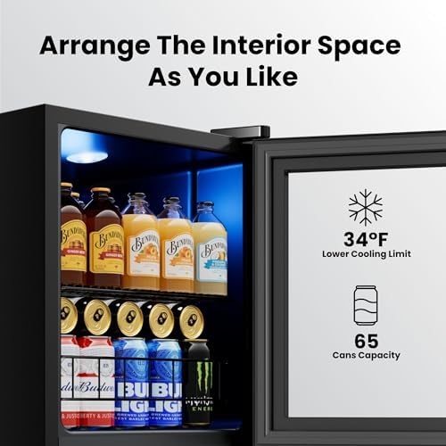 Yeego Beverage Refrigerator Drink Cooler, 65 Cans Mini Fridge Glass Door - Image 3