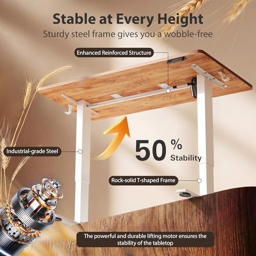 Cubiker Standing Desk, 40x24 Inches Sit Stand Home Office Desk, Electric Stand up Desk, Adjustable Desk with Splice Board, White Frame/Light Rustic Top - Image 5