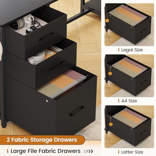 SEDETA 58'' L Shaped Computer Office Desk with 3 Drawers and Bookshelf - Image 5