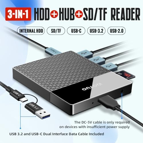 YOTUO Portable 750GB Docking Station External Hard Drive, USB C Multiport Hub HDD 7-in-1, USB 3.0, SD/TF Card Reader, for Windows, Mac, Android, TV, Phone, Laptop, Desktop - Image 3