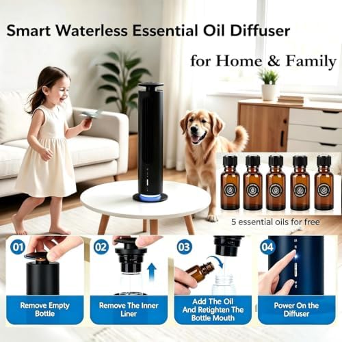 Scent Air Machine for Home & Office, Waterless Diffuser for Essential Oil, Cold Air Scent Diffuser with Bluetooth App Control, 5 Hotel Scents, Quiet & Cordless for Large Rooms, Black - Image 3