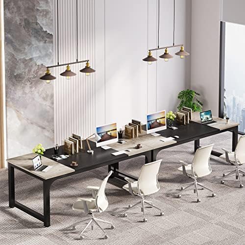 LITTLE TREE 70.8 Inch X-Large Executive Computer Office Desk, Grey+Black - Image 5