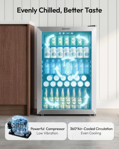 EUHOMY 145 Can Mini Fridge, 4.5 Cu.ft Beverage Refrigerator with Glass Door - Image 3