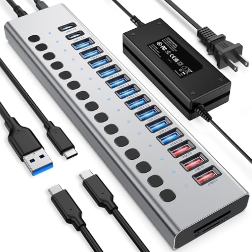 VANGREE Powered USB Hub 10Gbps, 17 Ports USB 3.2 Hub, 96W Power Adapter by VANGREE