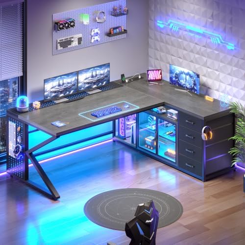 SEDETA 63"x27.6" L Shaped Gaming Desk with 4 Drawers Storage, Grey by SEDETA