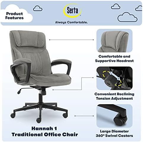 Serta Executive Office Chair Lumbar Support, Padded Arms Microfiber Chair - Image 3