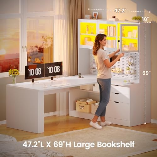 SEDETA L Shaped Corner Gaming Desk with 3 Wood Drawer and Large Bookshelf - Image 6