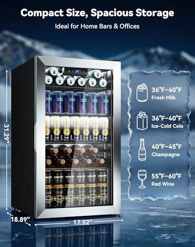 3.1 Cuft Beverage Fridge, 130 Can Mini Fridge, Glass Door, 34-64°F, Silver - Image 2