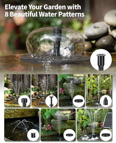POPOSOAP Solar Fountain Pump, 12W Solar Water Pump Kit with 4200mAh Battery Backup Work All Day, 8 Nozzles & PVC Tubing, Solar Pond Pump for Bird Bath Garden Pond Fish Tank P112D - Image 5