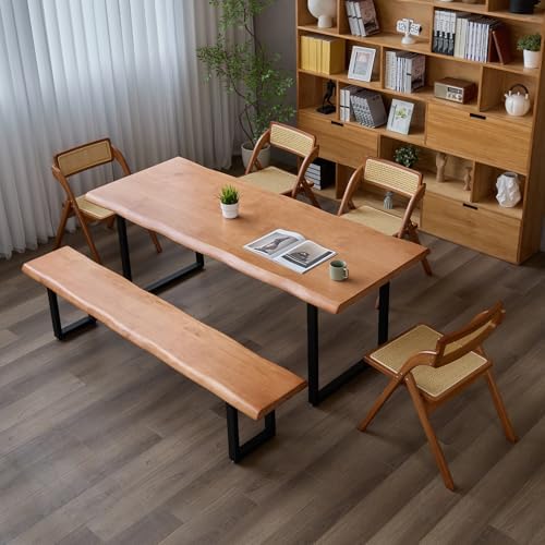 Stylish Brown Wooden Long Bench with Sturdy Metal Legs – Versatile Seating for Office, Restaurant, Living Room, and Meeting Room(Brown Bench, 55.12in) - Image 2