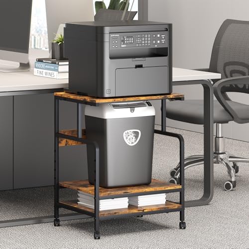 Arbuxzuy Large Printer Stand with Storage Shelf, 23.6" W x 18.9" D Printer Cart with Wheels, 3 Tier Mobile Printer Table for Home Office,Stands for Heat Press Scanner Fax (Brown) - Image 2