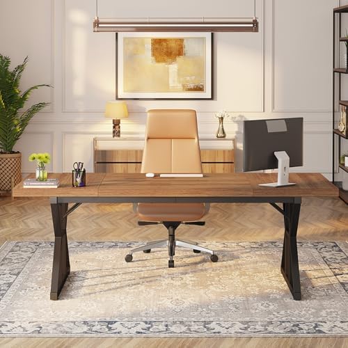 Tribesigns 70.8-Inch Executive Desk, Large Computer Office Desk Workstation, Modern Simple Style Laptop Desk Study Writing Table Business Furniture for Home Office (Light Brown, 70.8 Inch) - Image 7
