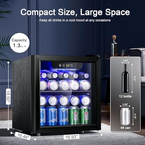 Antarctic Star 12 Bottle/48 Can Beverage Refrigerator, Wine Cooler/Cabinet, Mini Drink Fridge, Clear Front Glass Door Counter Top Red Cellar Beer Soda Bar Quiet Compressor Freestanding 1.3 cu.ft. - Image 2