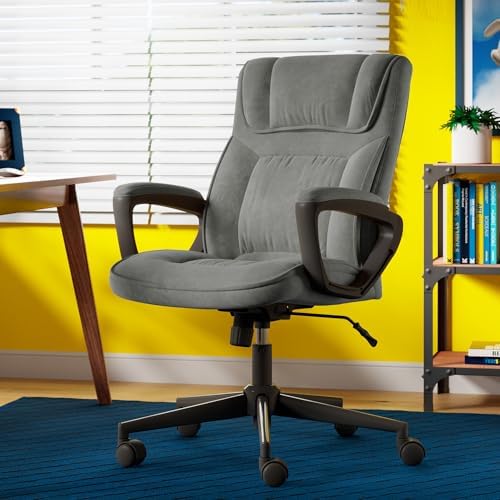 Serta Executive Office Chair Lumbar Support, Padded Arms Microfiber Chair - Image 2