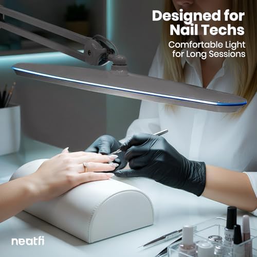 Neatfi XL 2,200 Lumens 24W LED Desk Lamp – 23” Wide Shade | Dimmable Eye-Caring Task Light | Adjustable Arm | Home Office, Study, Crafts & Nail Tech (Silver, Non-CCT with Clamp) - Image 2