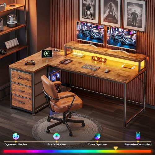EnHomee 55" L Shaped Computer Desk with 3 Storage Drawers for Home Office - Image 6