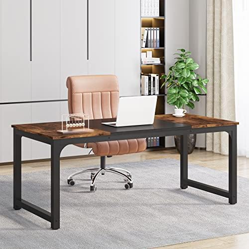 Tribesigns Modern Computer Desk, 63 x 31.5 inch Large Office Desk Computer Table Study Writing Desk Workstation for Home Office, Vintage Black Metal Frame by Tribesigns