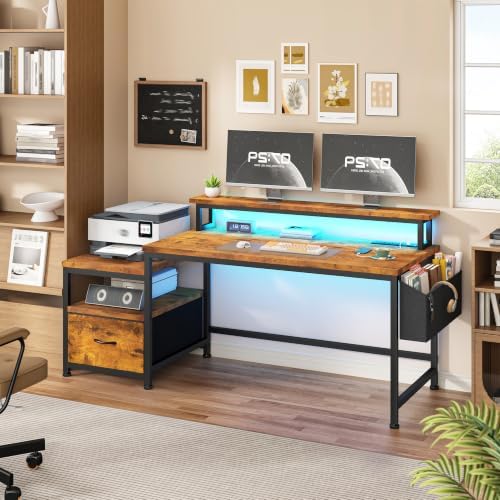 EnHomee 56.5" Office Desk with Drawers & Printer Space for Home Work,Brown - Image 3