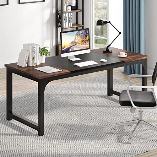 Tribesigns Modern Computer Desk, 70.8 x 31.5 inch Large Office Desk Computer Table Study Writing Desk Workstation for Home Office, Black Metal Frame - Image 4