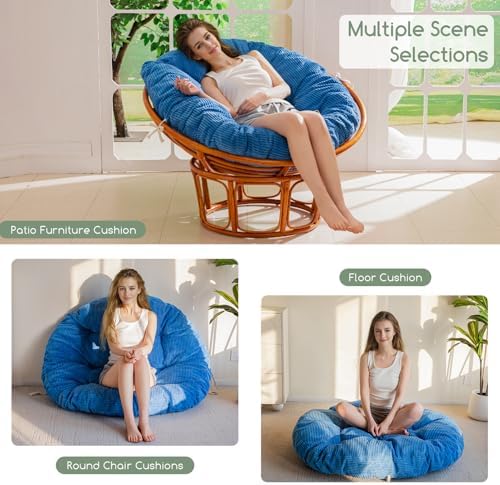 HIGOGOGO Papasan Chair Cushion with Corduroy Cover (Without Chair), 48 x 48 Inch Supportive Cushion, Overstuffed Chair Cushion,Navy - Image 4