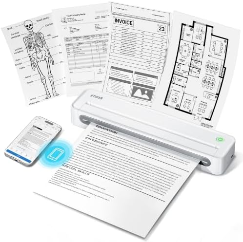 D90E Inkless Portable Thermal Printer for Travel – 8.5" x 11", White by ETIKEZ