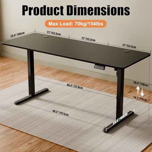63"x24" Standing Desk, Height Adjustable Sit-Stand Home Office, Black - Image 3