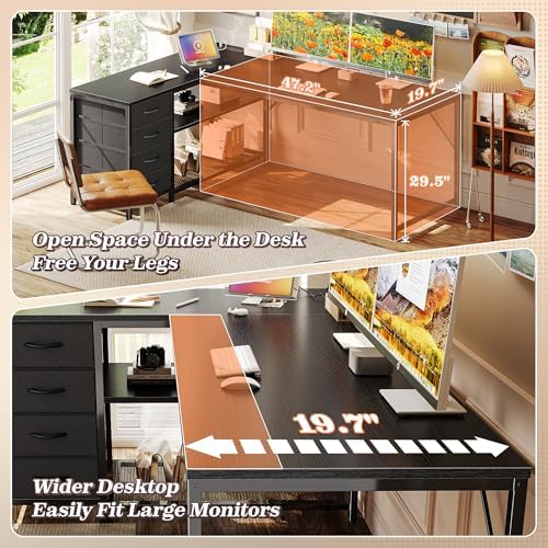 PRAISUN 61" L Shaped Desk with Power Outlets & 4 Drawers - Image 6