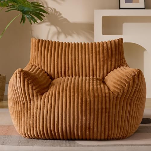 Giant Plush Bean Bag Chair for Adults with Armrests - Oversized Comfy Orange Beanbag Lounge Lazy Floor Sofa Accent Chair for Living Room, Bedroom & Dorm, Cozy Fluffy Single Cloud Mini Couch by Gericco