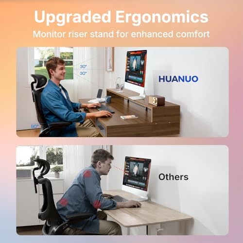 HUANUO 48″ x 26″ Electric Standing Desk with 2 Drawers &24.4″ Large Keyboard Tray, C-Clamp Mount Compatible, Adjustable Computer Desk for Office, Sit Stand Up Desk with 4 Height Presets, Deep Walnut - Image 5