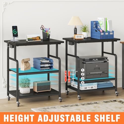 YAOHUOO 3 Tier Large Printer Stand with Power Outlet/Adjustable Shelf - Image 3